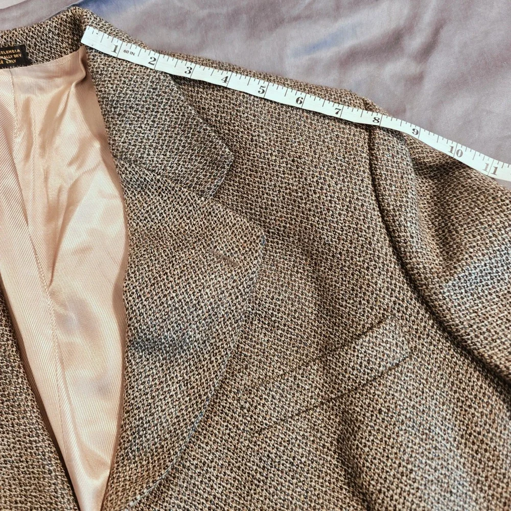 Oscar de la renta Classic Tweed Blazer Sport Coat Jacket Brown Tan Plaid‎ 41 R